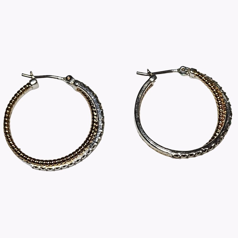 Elegant Gold Tone Rhinestone Braid Hoop Earrings Minimalist Fashion Jewelry